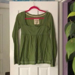 Hollister green open neckline long sleeves shirt